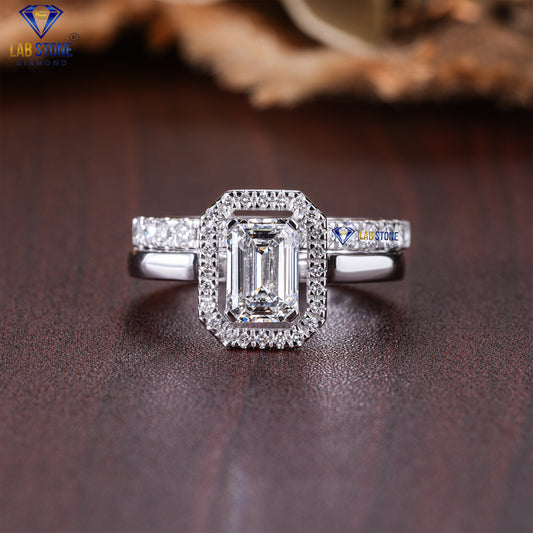 1.88 TDW Emerald & Round Cut Diamond Women's Ring with Band