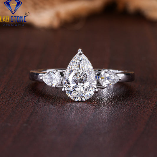 1.90 TDW Pear Cut Diamond Women's Three Stone Ring