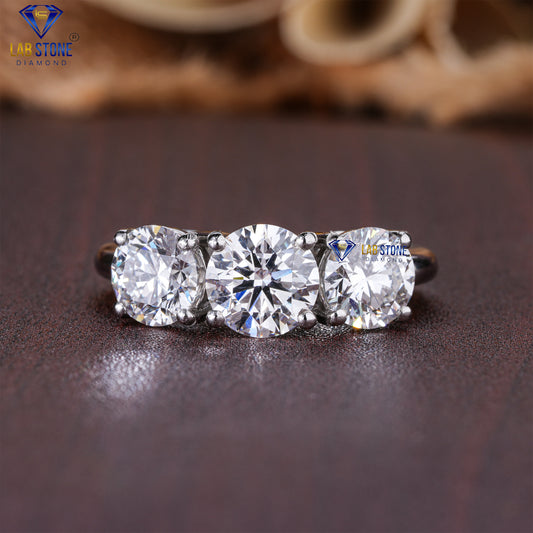 3.66 TDW Round Cut Diamond Women's Three Stone Ring