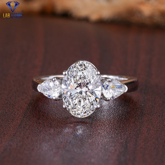 2.50 TDW Oval & Pear Cut Diamond Women's Three Stone Ring