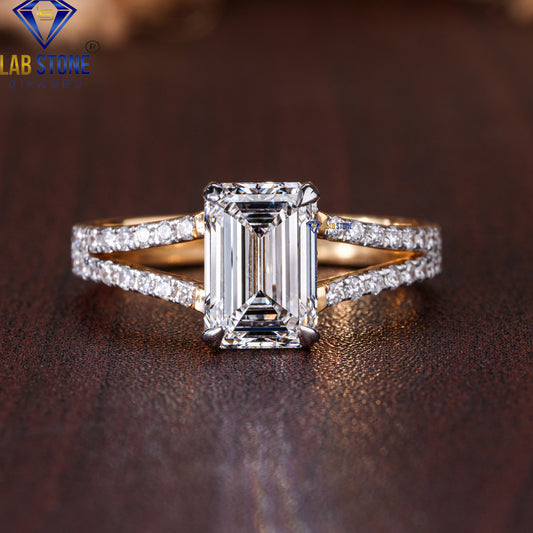 2.12 TDW Emerald & Round Cut Diamond Women's Engagement Ring