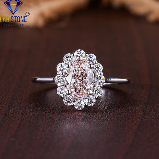1.21 TDW Fancy Pink Oval & Round Cut Diamond Women's Halo Ring