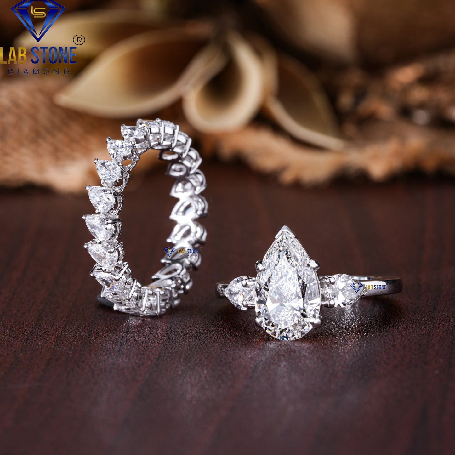 4.86 TDW Pear Cut Diamond Women's Ring with Band