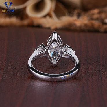 2.56 TDW Marquise & Pear Cut Diamond Women's Three Stone Ring