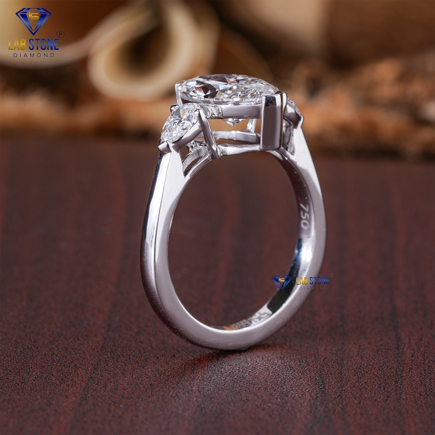 2.56 TDW Marquise & Pear Cut Diamond Women's Three Stone Ring