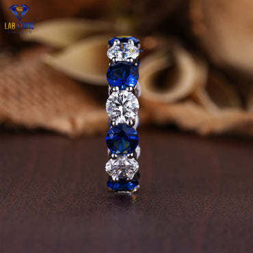 6.72 TDW Round Cut Diamond & Blue Round Gemstone Women’s Eternity Band