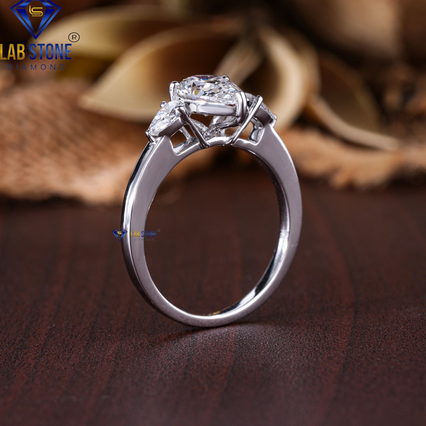 1.90 TDW Pear Cut Diamond Women's Three Stone Ring