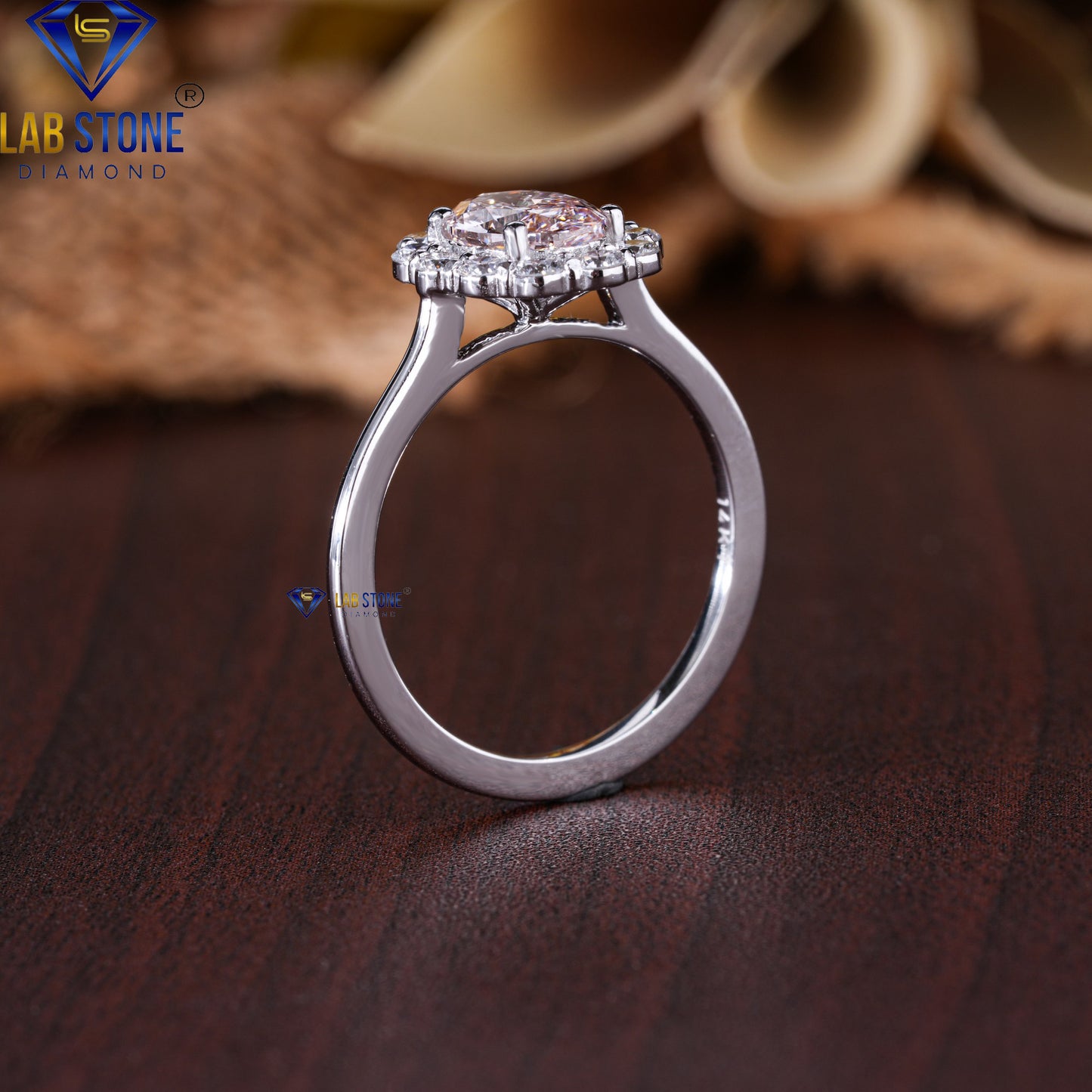 1.21 TDW Fancy Pink Oval & Round Cut Diamond Women's Halo Ring