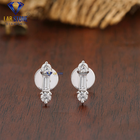 0.68 TDW Round & Baguette Cut Diamond Stud Earring