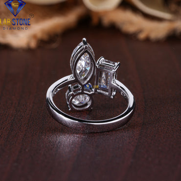 2.19 TDW Round, Marquise & Baguette Cut Diamond Women's Three Stone Ring