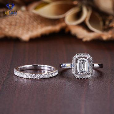 1.88 TDW Emerald & Round Cut Diamond Women's Ring with Band