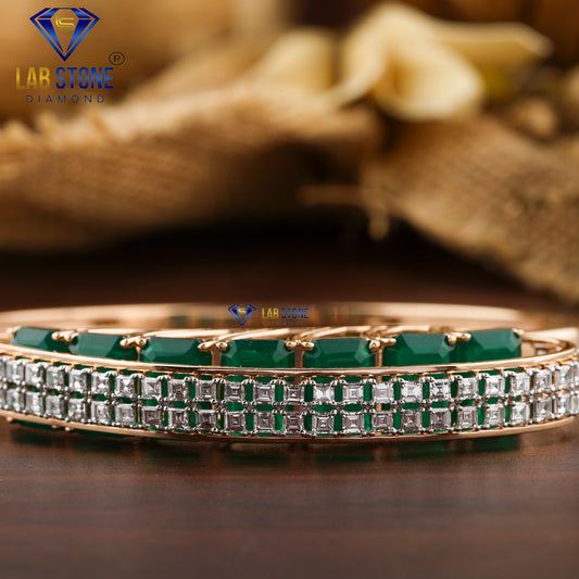 17.10 TDW Carré Diamond & Fancy Green Emerald Gemstone Bangle Bracelet