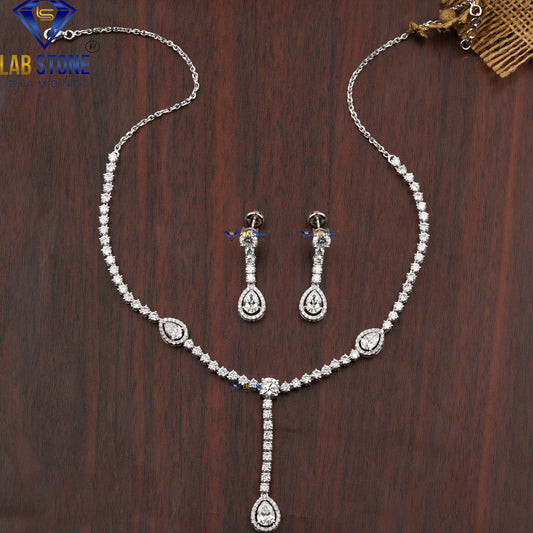 15.076 TDW Pear & Round Cut Diamond Charm Necklace