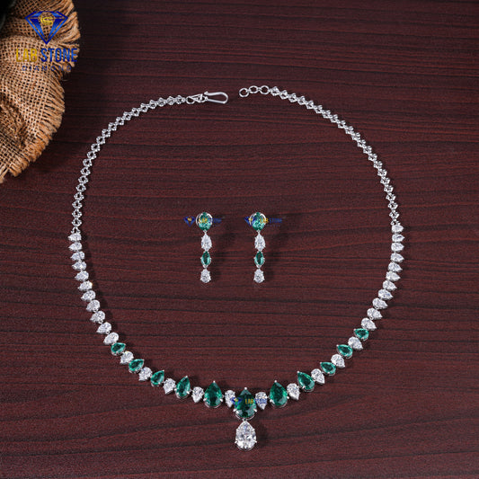 43.00 TDW Pear & Emerald Gemstone Cut Diamond Women’s Charm Necklace