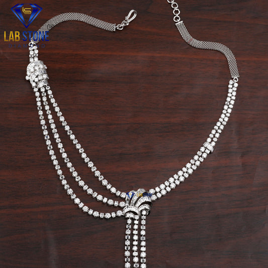 36.35 TDW Emerald, Baguette & Round Cut Diamond Charm Necklace