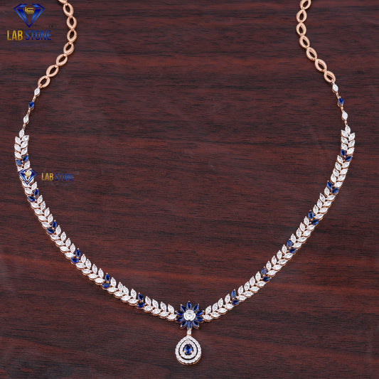 9.553 TDW Fancy Blue Pear & Marquise Gemstone Marquise, Round Diamond Charm Necklace