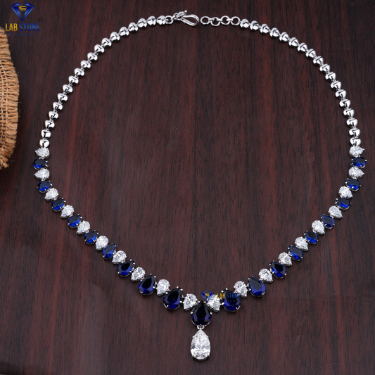 42.61 TDW Pear Cut Diamond & Sapphire Gemstone Charm Necklace
