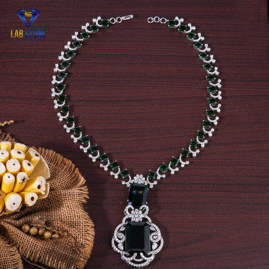 122.06 TDW Pear & Round Cut Diamond, Emerald Gemstone Women’s Charm Necklace