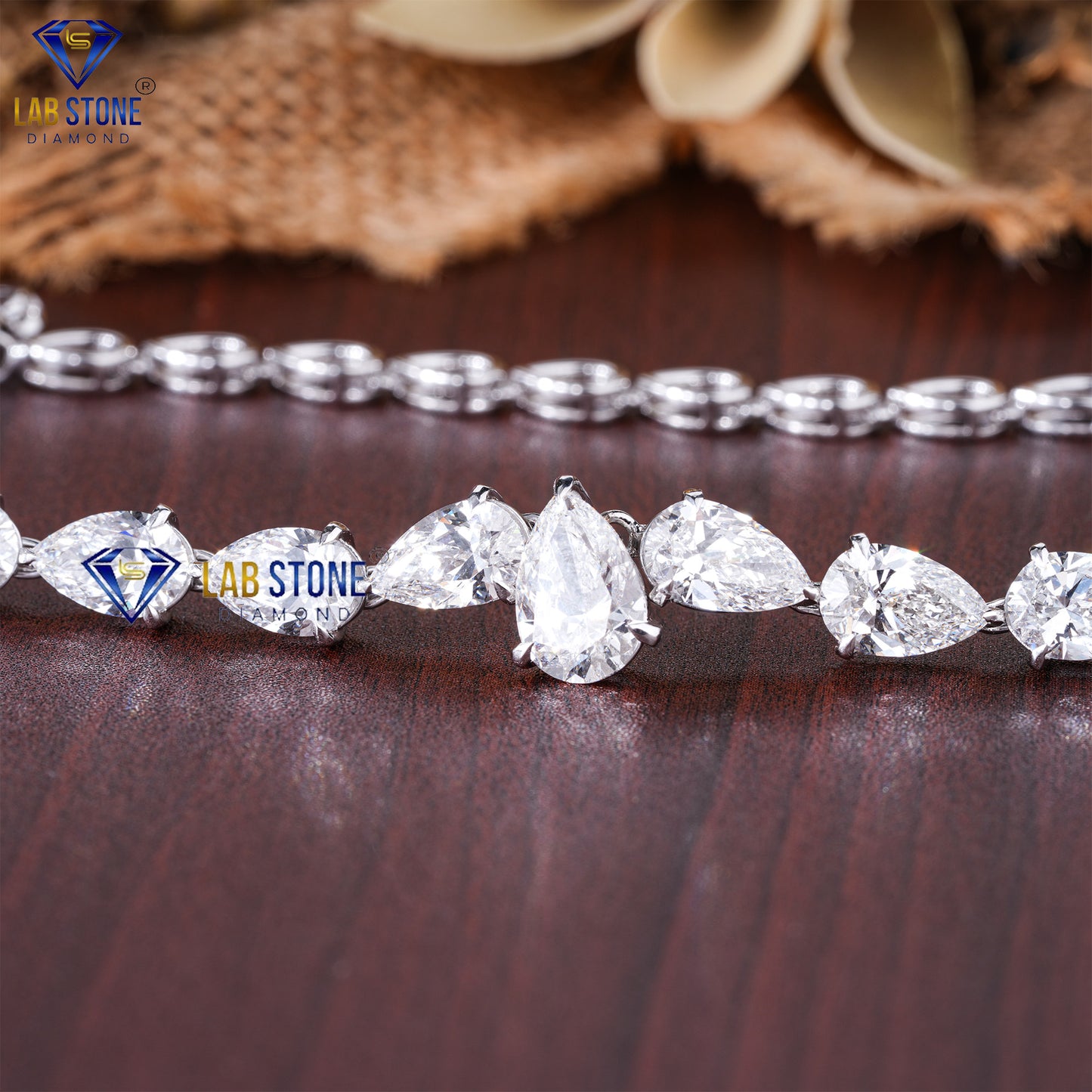 34.63 TDW Pear Cut Diamond White Gold Charm Necklace