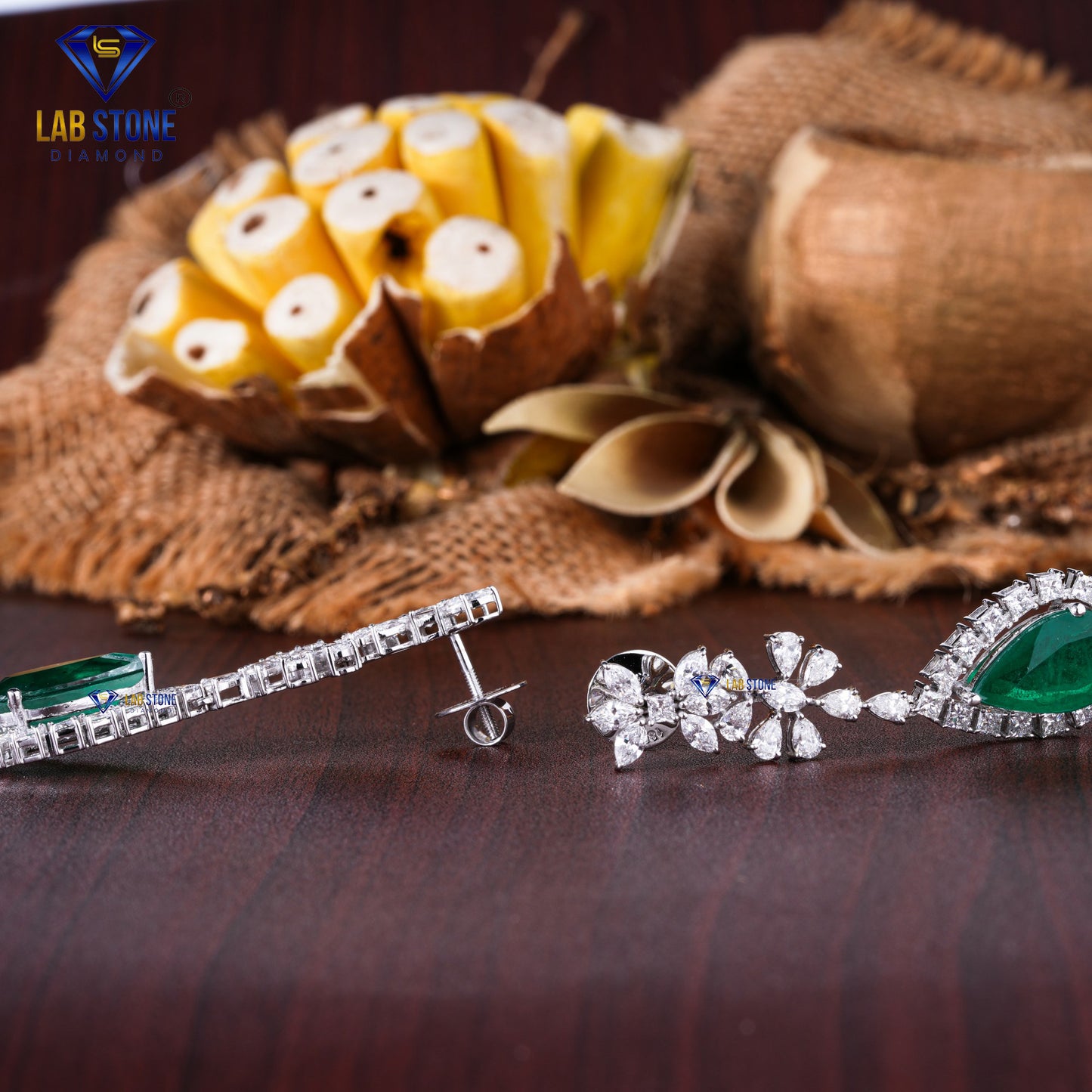 77.40 TDW Pear, Marquise & Princess Cut Diamond and Emerald Gemstone Women’s Charm Necklace