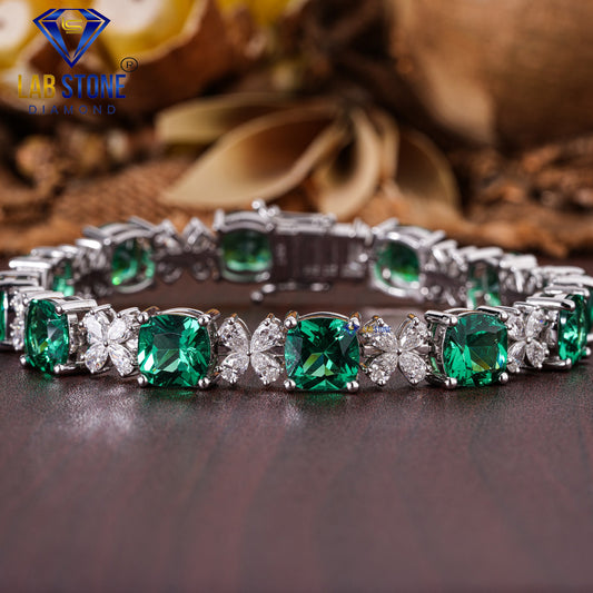 36.29 TDW Fancy Green Cushion Gemstone & Pear Cut Diamond Slider Bracelet