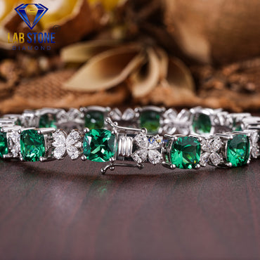 36.29 TDW Fancy Green Cushion Gemstone & Pear Cut Diamond Slider Bracelet