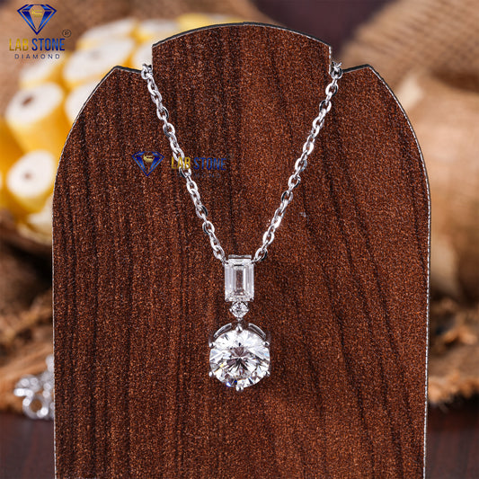 2.29 TDW Emerald & Round Cut Diamond Custom Pendant with Chain