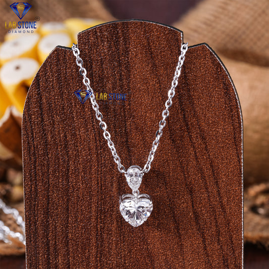 1.41 TDW Heart & Pear Cut Diamond Heart Pendant with Chain