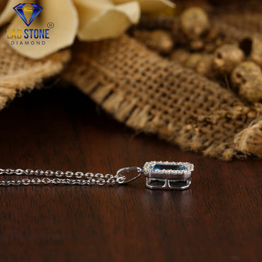 1.101 TDW Fancy Blue Emerald & Round Cut Diamond Custom Pendant With Chain