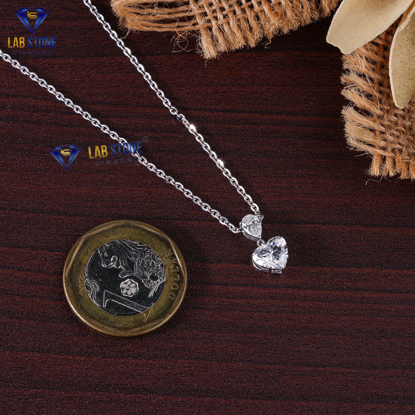 1.41 TDW Heart & Pear Cut Diamond Heart Pendant with Chain