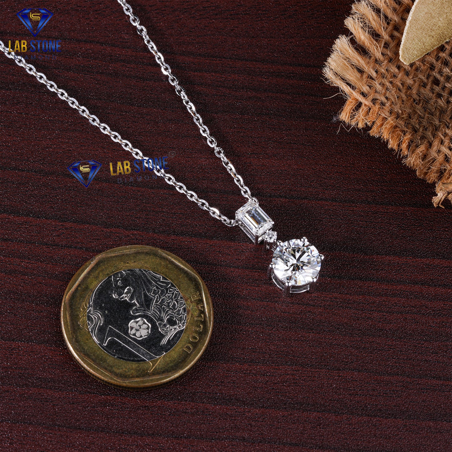 2.29 TDW Emerald & Round Cut Diamond Custom Pendant with Chain