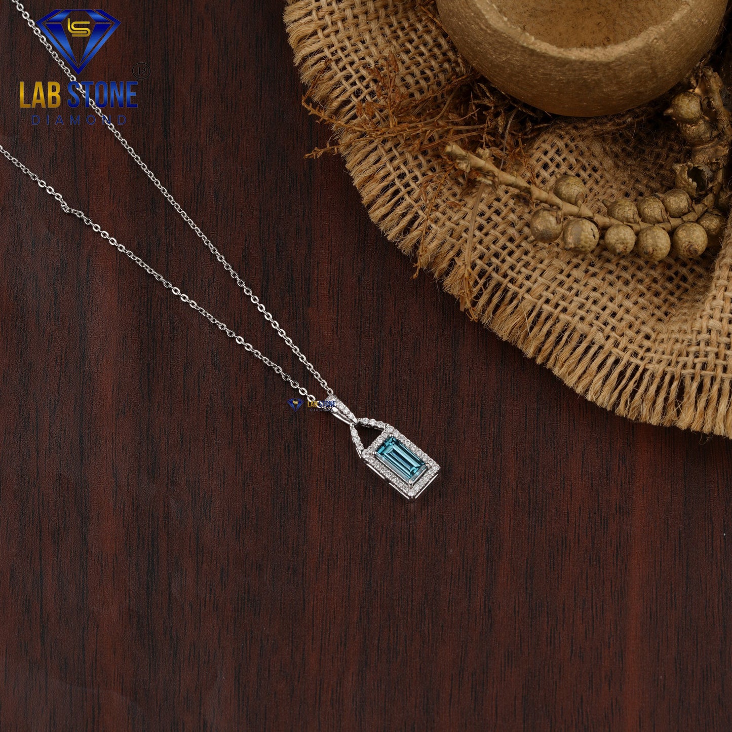 1.27 TDW Fancy Blue Baguette & Round Cut Diamond Custom Pendant with Chain