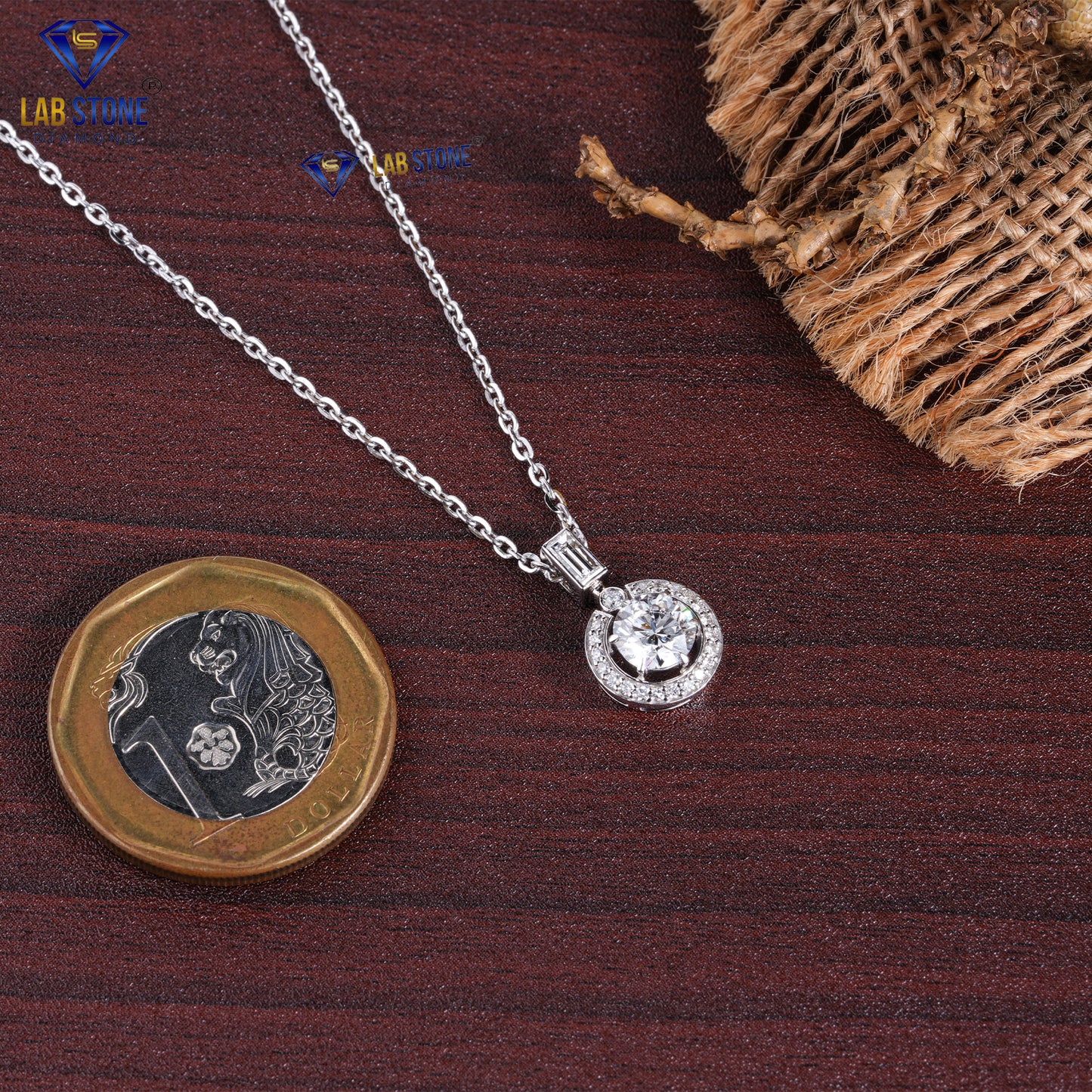 0.979 TDW Round & Baguette Cut Diamond Custom Pendant with Chain