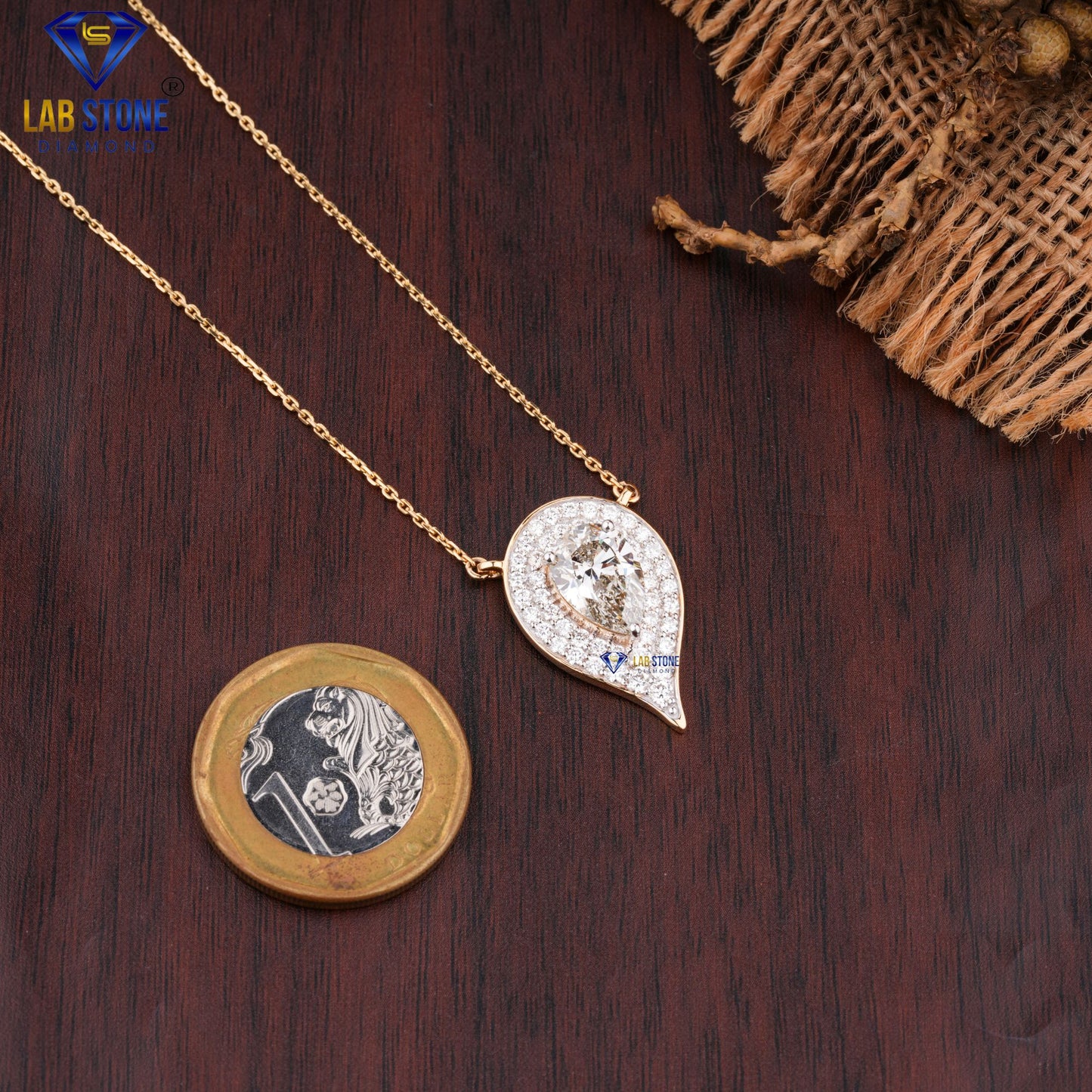 3.384 TDW Round & Pear Cut Diamond Custom Pendant