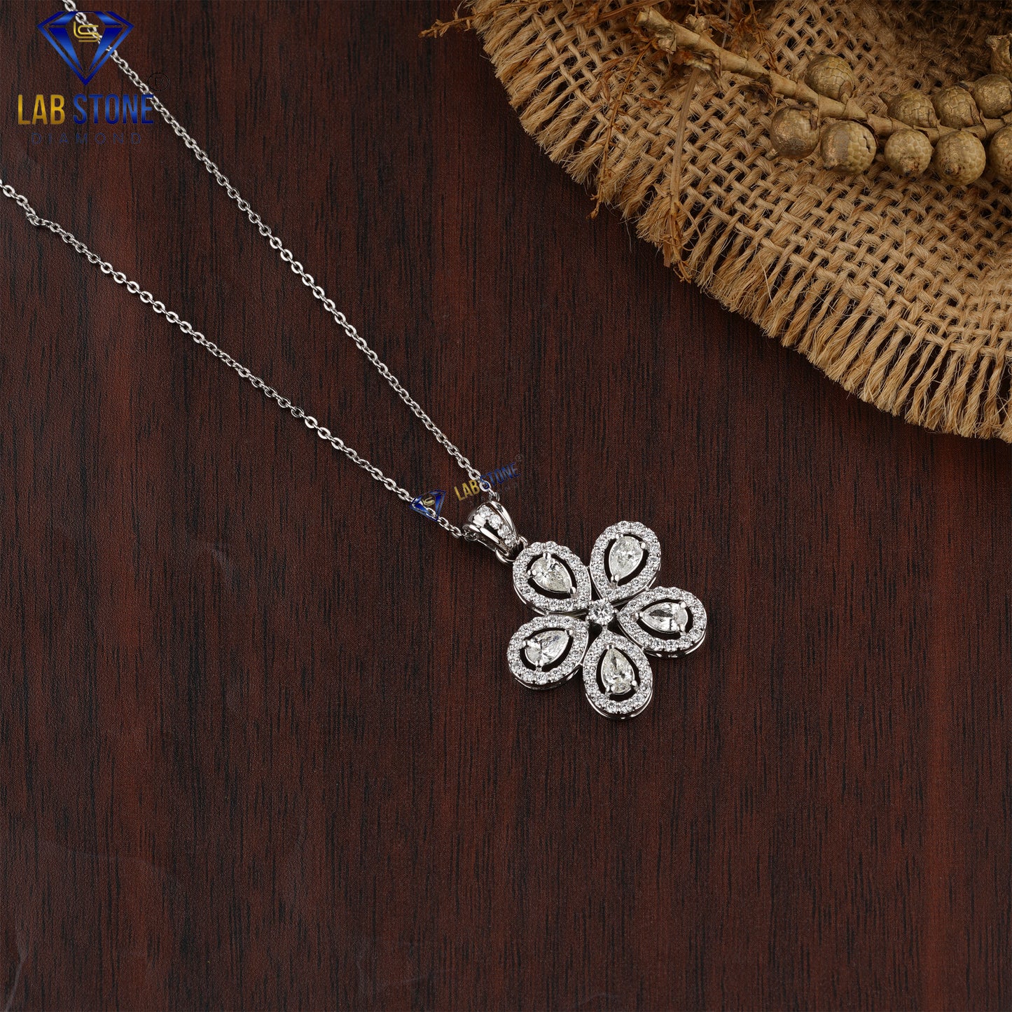 1.58 TDW Pear Cut Diamond Custom Pendant with Chain