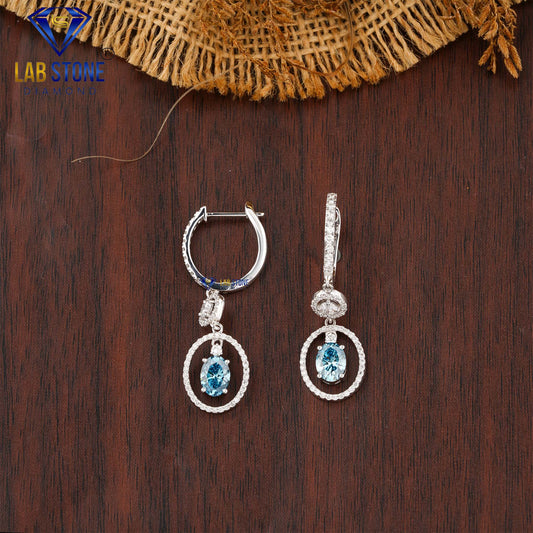 2.59 TDW Fancy Blue Oval & Round Cut Diamond Drop & Dangle Earring