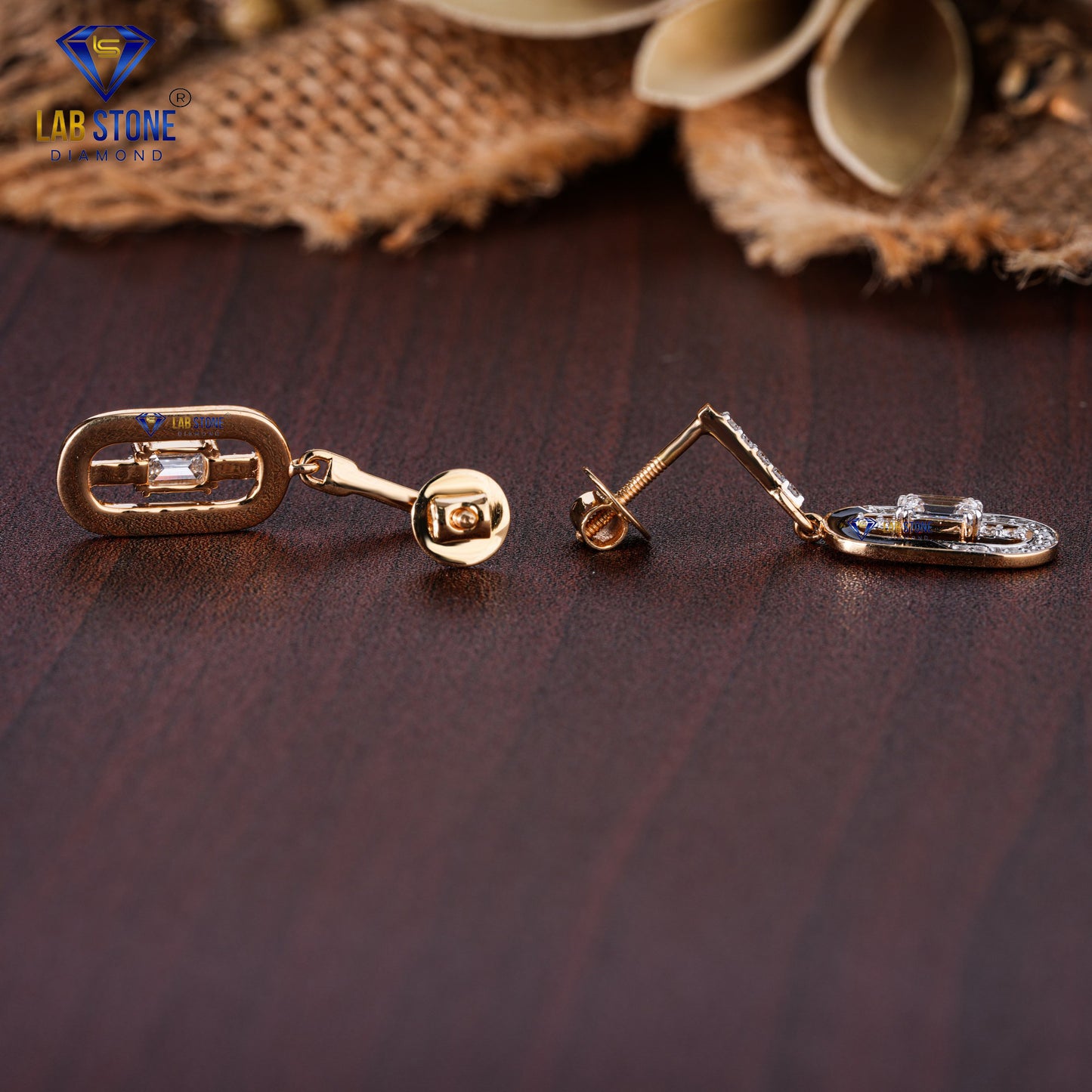 0.77 TDW Emerald & Round Cut Diamond Drop & Dangle Earring