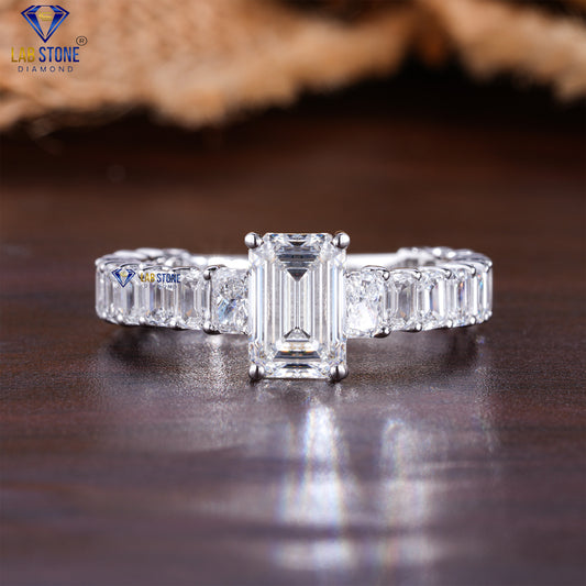 3.71 TDW Emerald & Radiant Cut Women's Diamond Engagement Ring