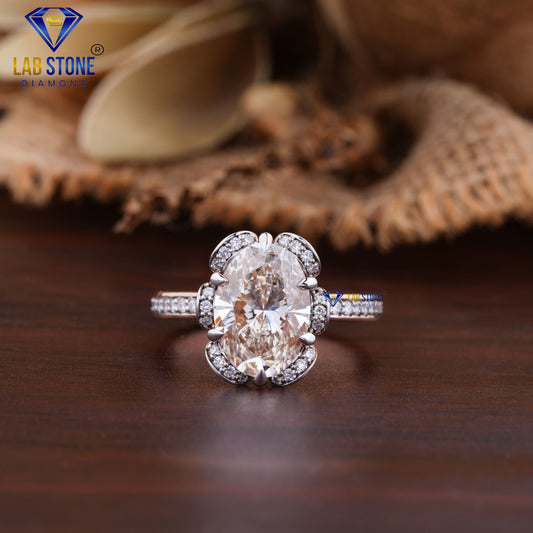 3.32 TDW Fancy Pink Oval & Round Cut Women’s Halo Diamond Ring