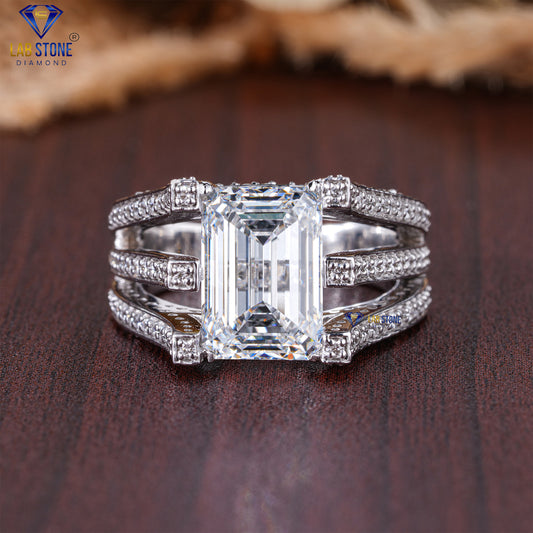 5.04 TDW Emerald & Round Cut Women's Engagement Diamond Ring