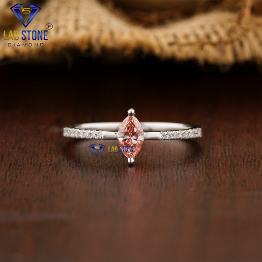 0.352 TDW Fancy Pink Marquise & Round Cut Diamond Women’s Engagement Ring