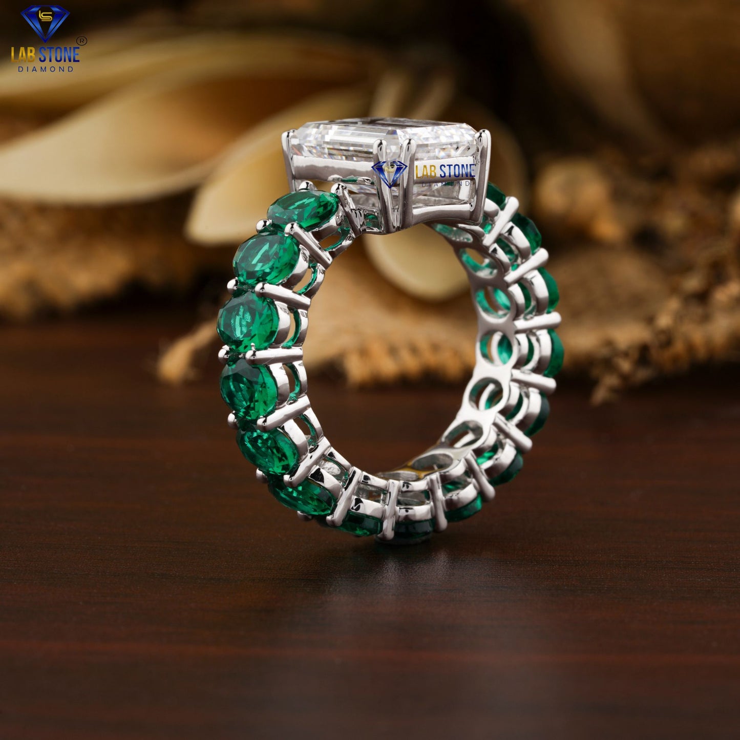 8.50 TDW Emerald & Fancy Green Oval Cut Women’s Engagement Diamond & Gemstone Ring