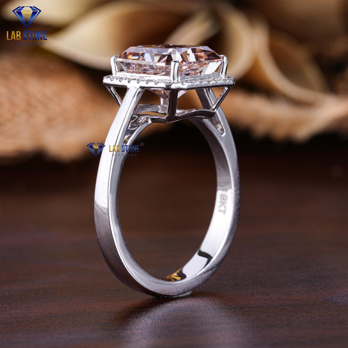 5.14 TDW Fancy Pink Radiant & Round Cut Diamond Women’s Halo Ring