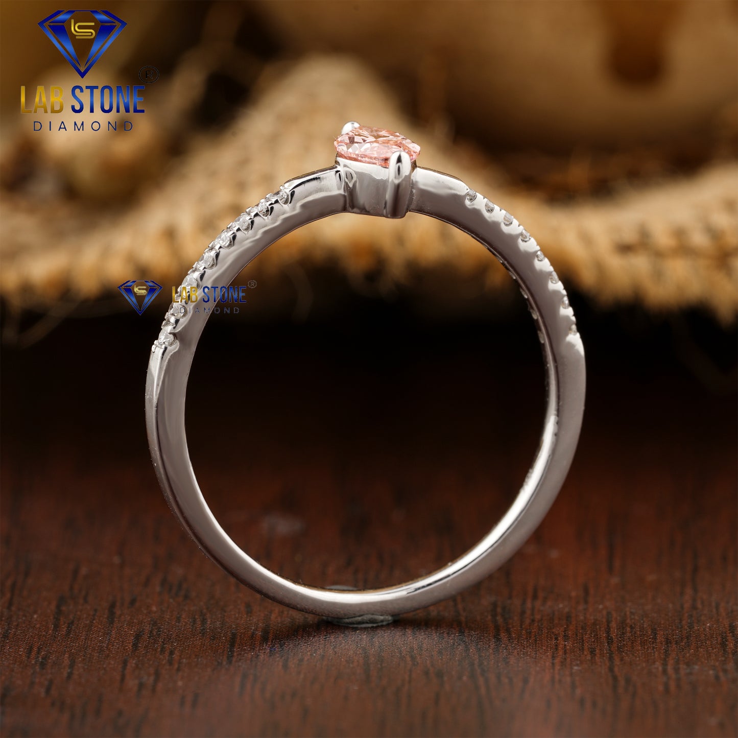 0.352 TDW Fancy Pink Marquise & Round Cut Diamond Women’s Engagement Ring