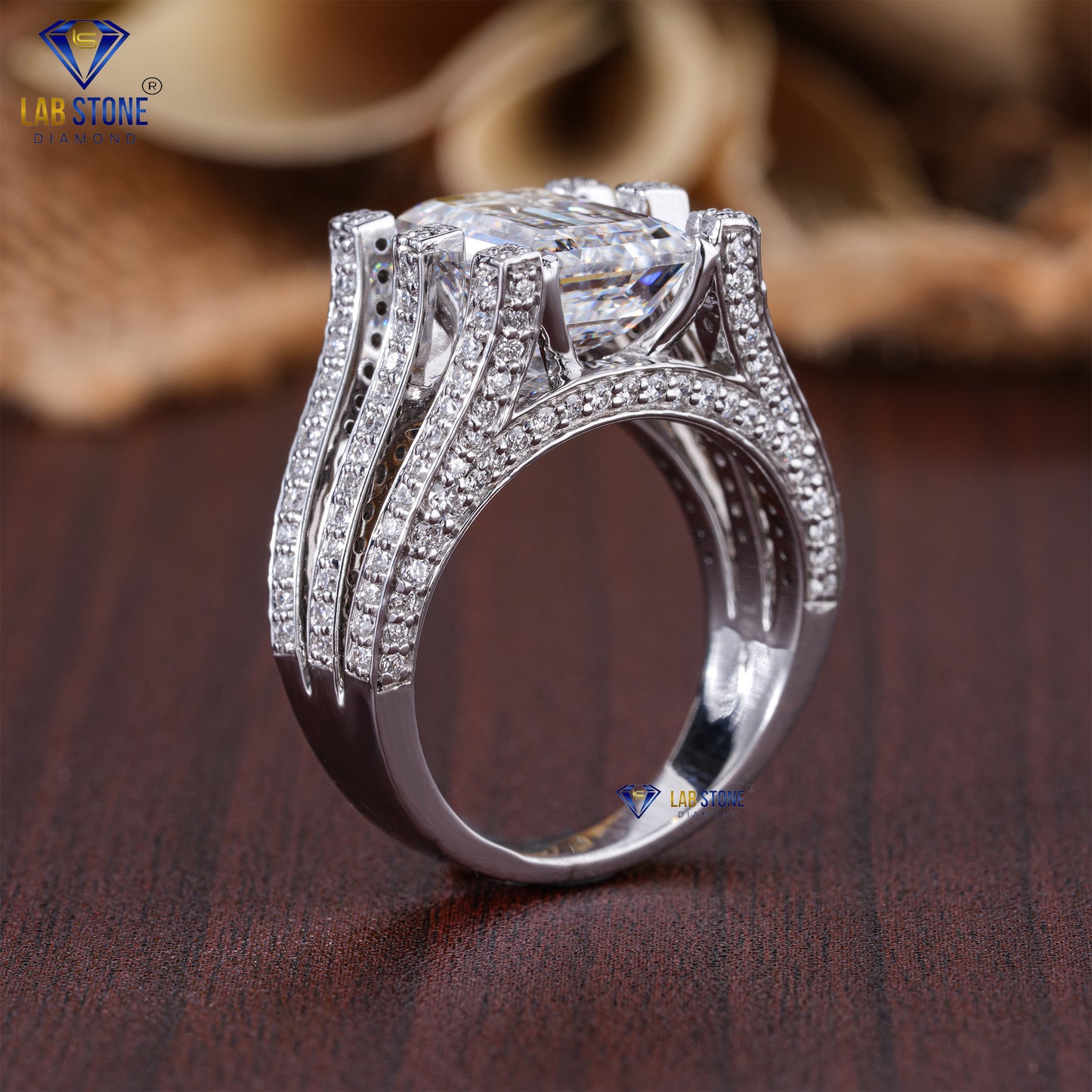 5.04 TDW Emerald & Round Cut Women's Engagement Diamond Ring