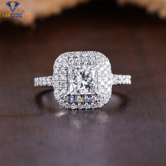1.40 TDW Round & Princess Cut Women’s Halo Diamond Ring