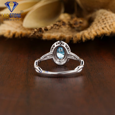 1.07 TDW Fancy Blue Oval & Round Cut Diamond Halo Ring