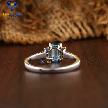 1.06 TDW Fancy Blue Emerald & Round Cut Daimond Women’s Engagement Ring
