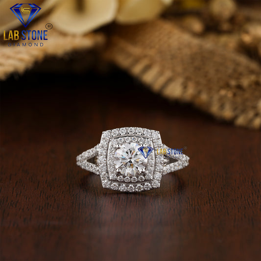 1.73 TDW Round Cut Women’s Halo Diamond Ring