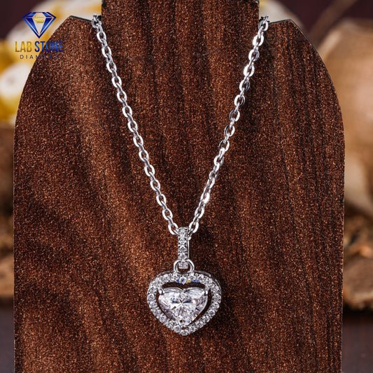 0.888 TDW Round & Heart Cut Diamond Heart Pendant with Chain